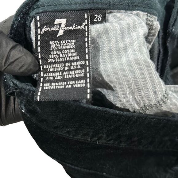 7 FOR ALL MANKIND SFAM Velour Velvet Dark Teal Ankle Cropped Stretchy Skinny Jea - Picture 6 of 8